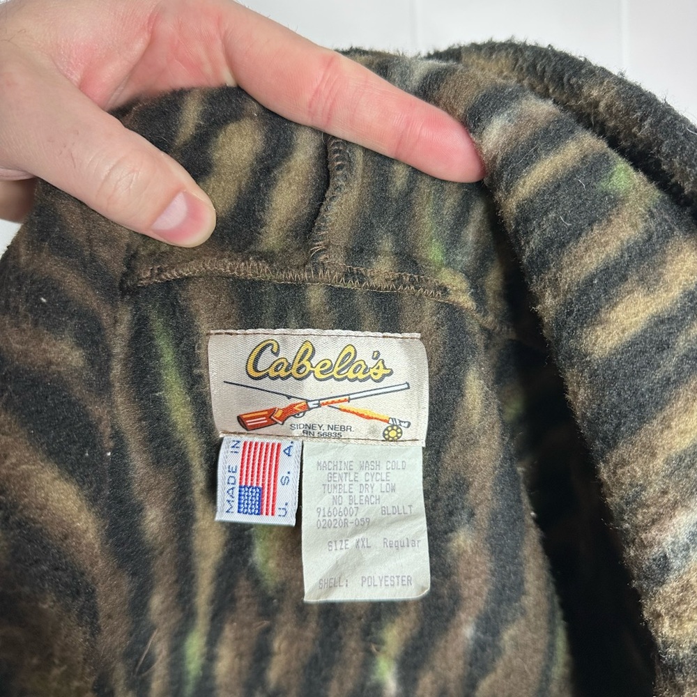 Vintage Cabelas 80’s Tree Bark Camo Full Zip Fleece Jacket w/ Hood - Picture 3 of 12